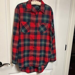 E2 Clothing Plaid Button Down Shirt - Red and Green. 100% Cotton.